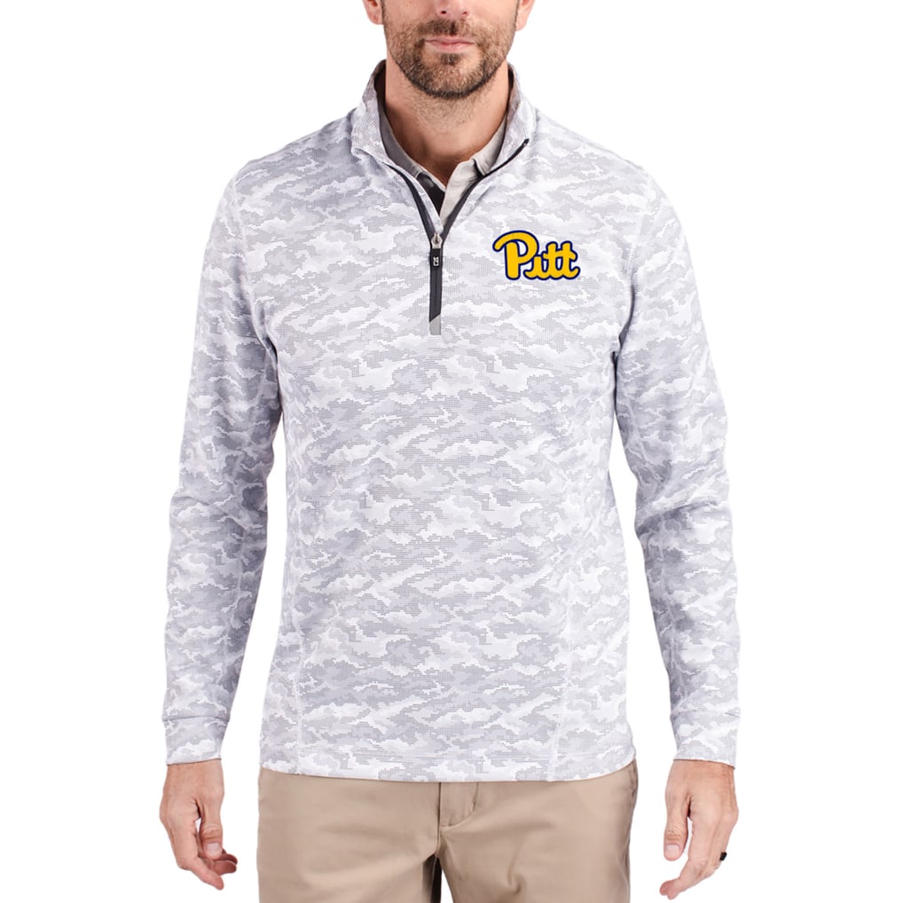  Pitt Panthers Cutter & Buck Traverse Stretch Eco Camo DryTec Tri-Blend Quarter-Zip Pullover - Gray